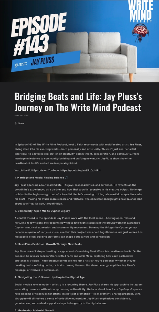 Bridging Beats and Life: Jay Pluss’s Journey on The Write Mind Podcast